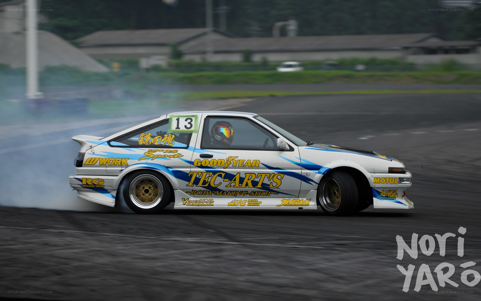 drifting race car on track