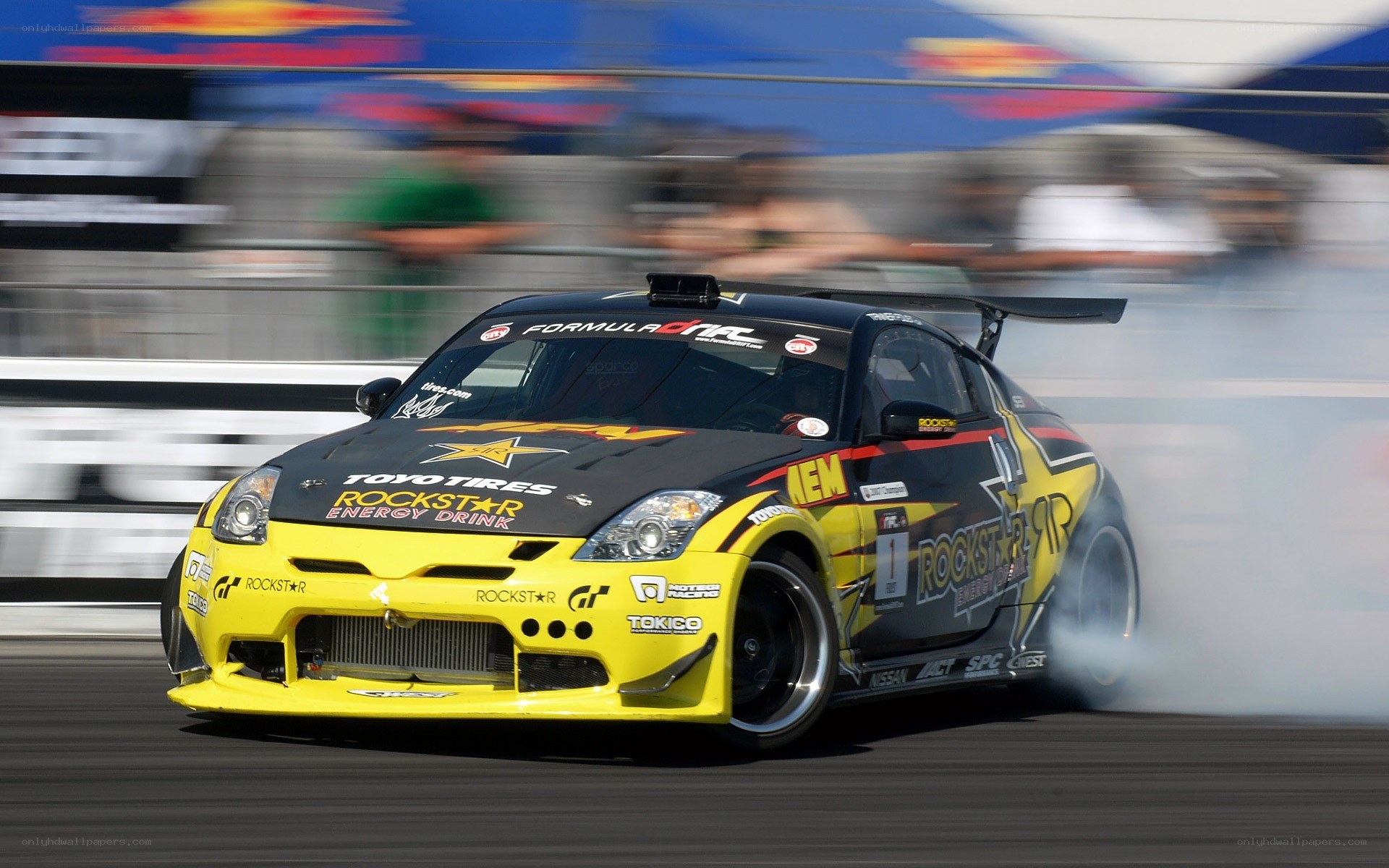 drifting race car on track
