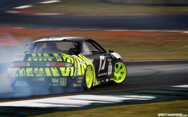 drifting race car on track