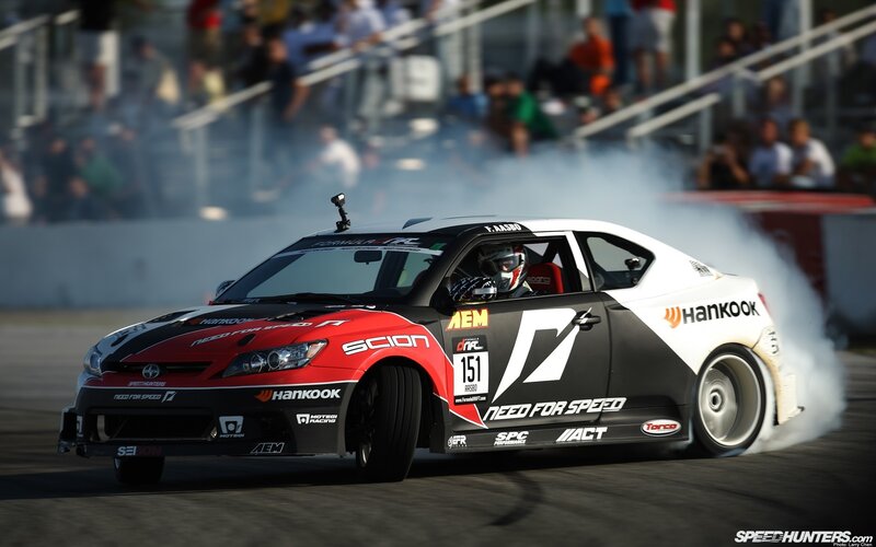 drifting race car on track