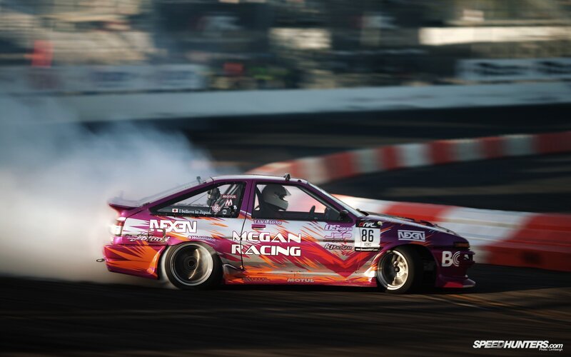 Drifting race car on track