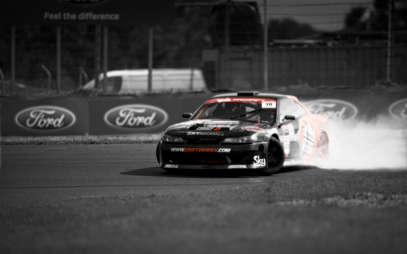 Drifting race car on track