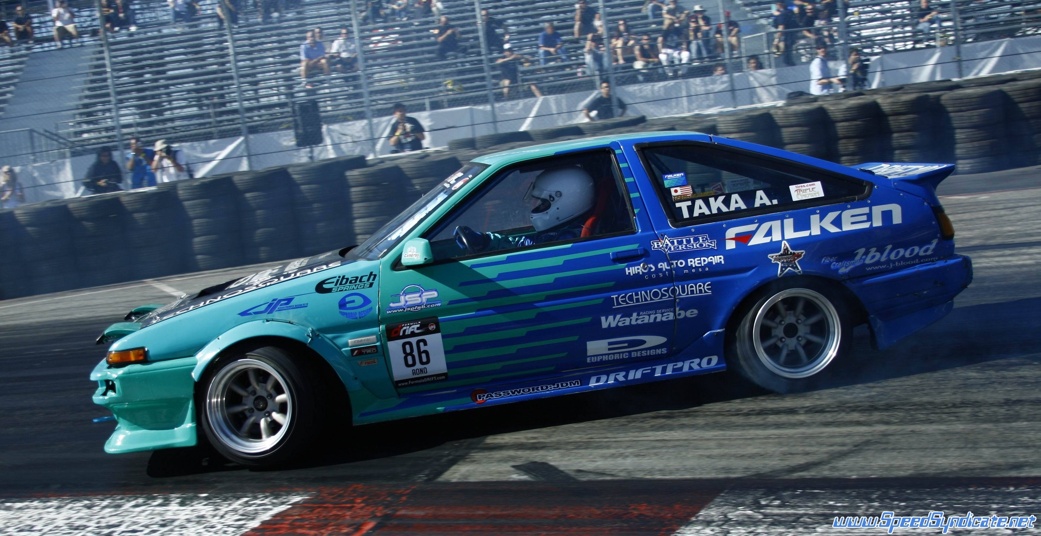 drifting race car on track