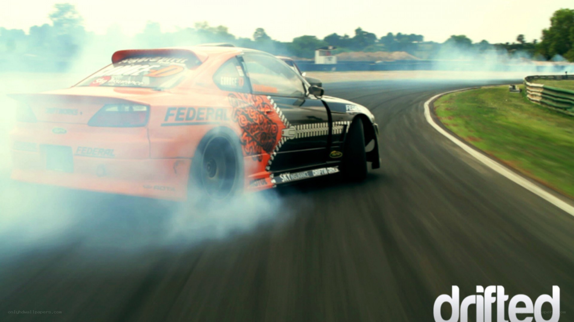 drifting race car on track