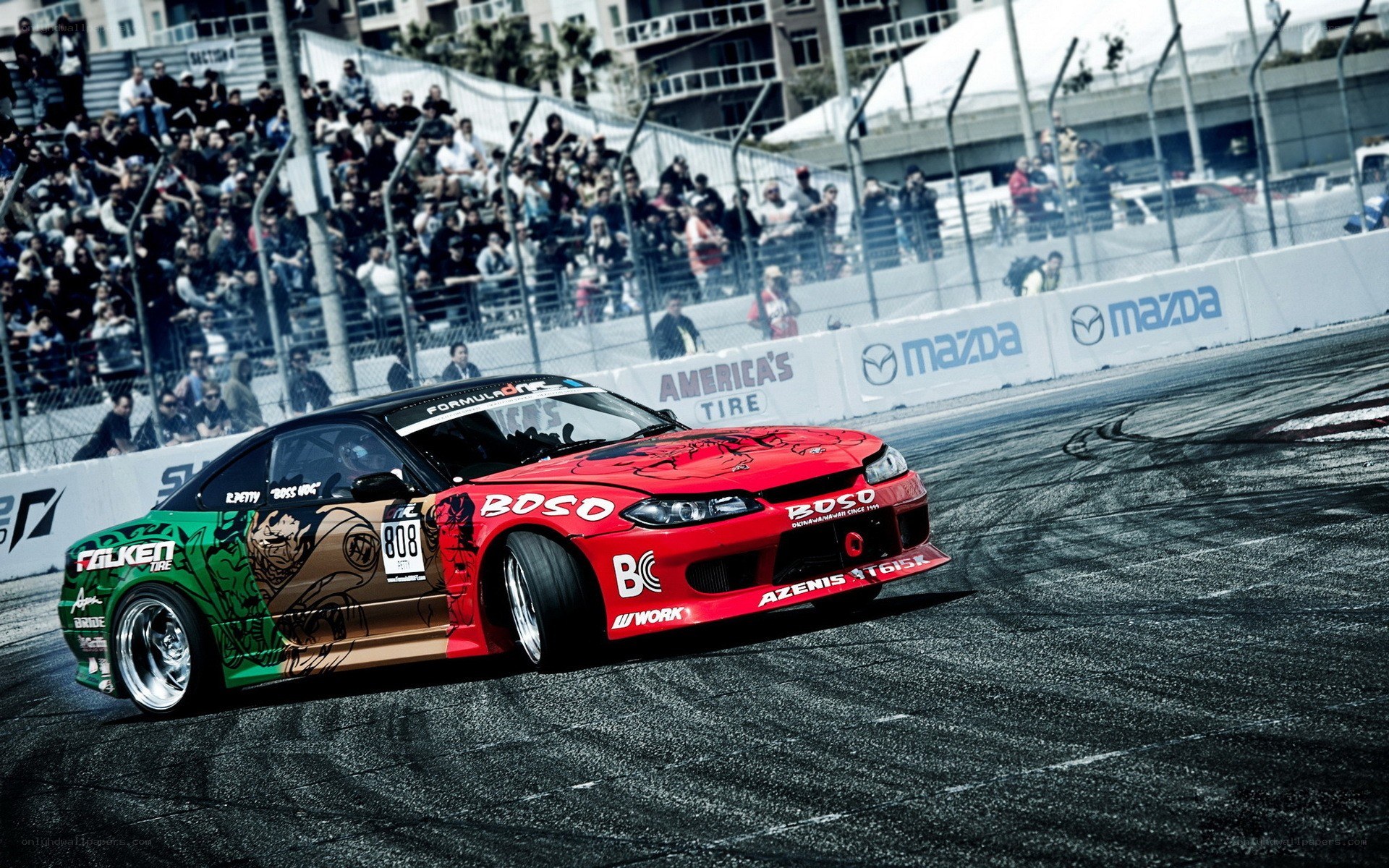 drifting race car on track