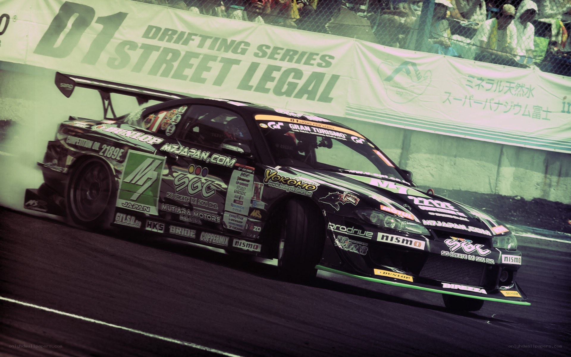 Drifting race car on track