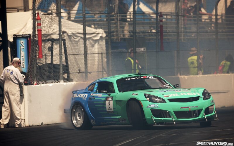 drifting race car on track