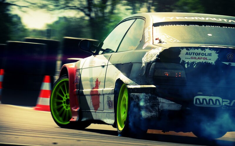 drifting race car on track