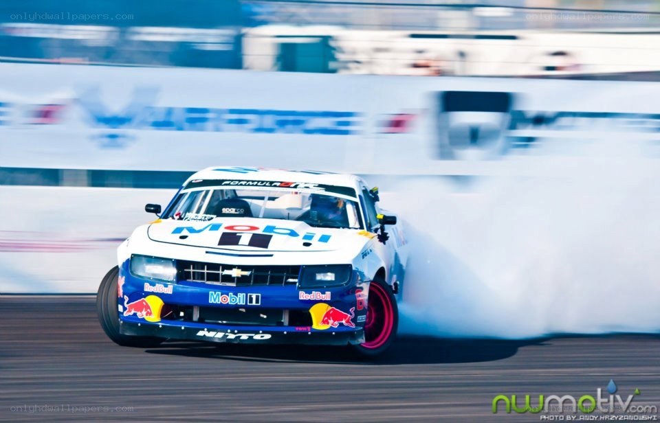 drifting race car on track