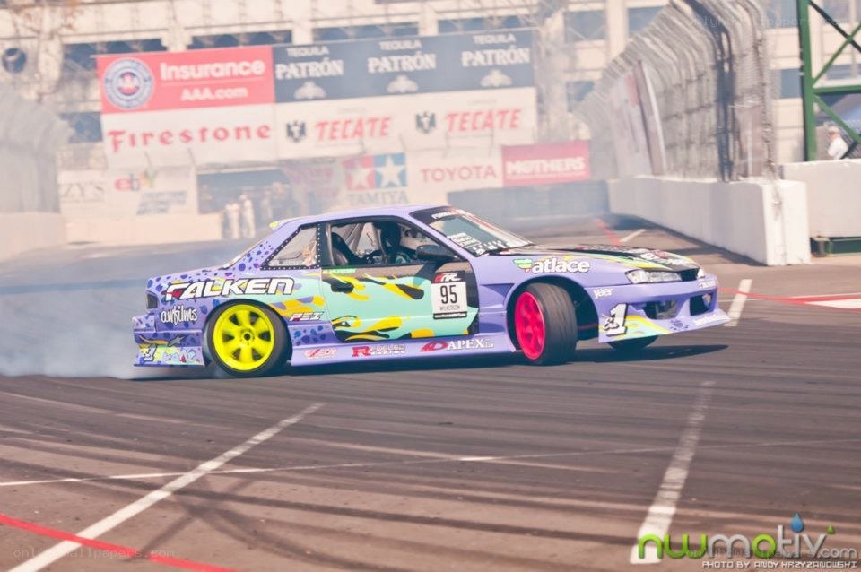 drifting race car on track