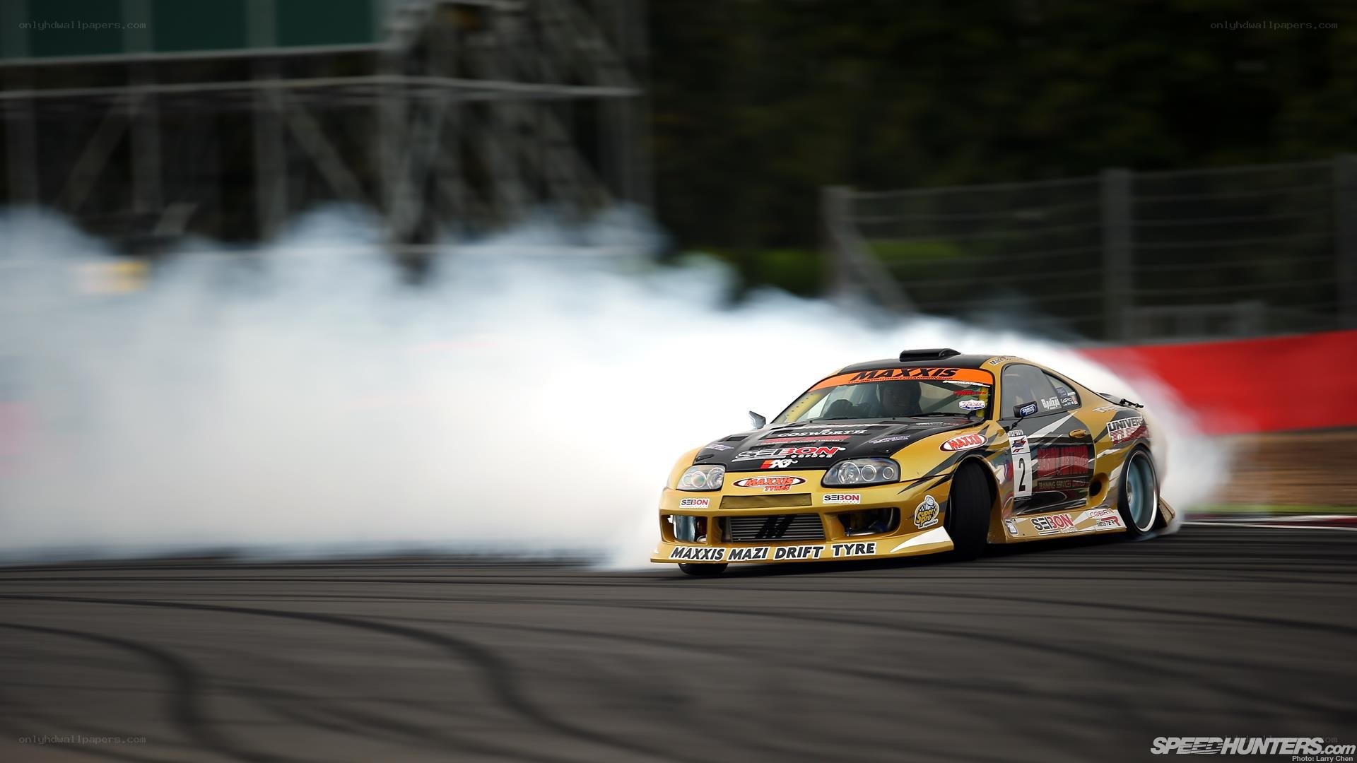 drifting race car on track
