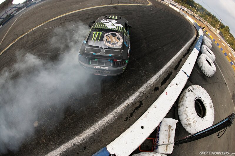 Drifting race car on track