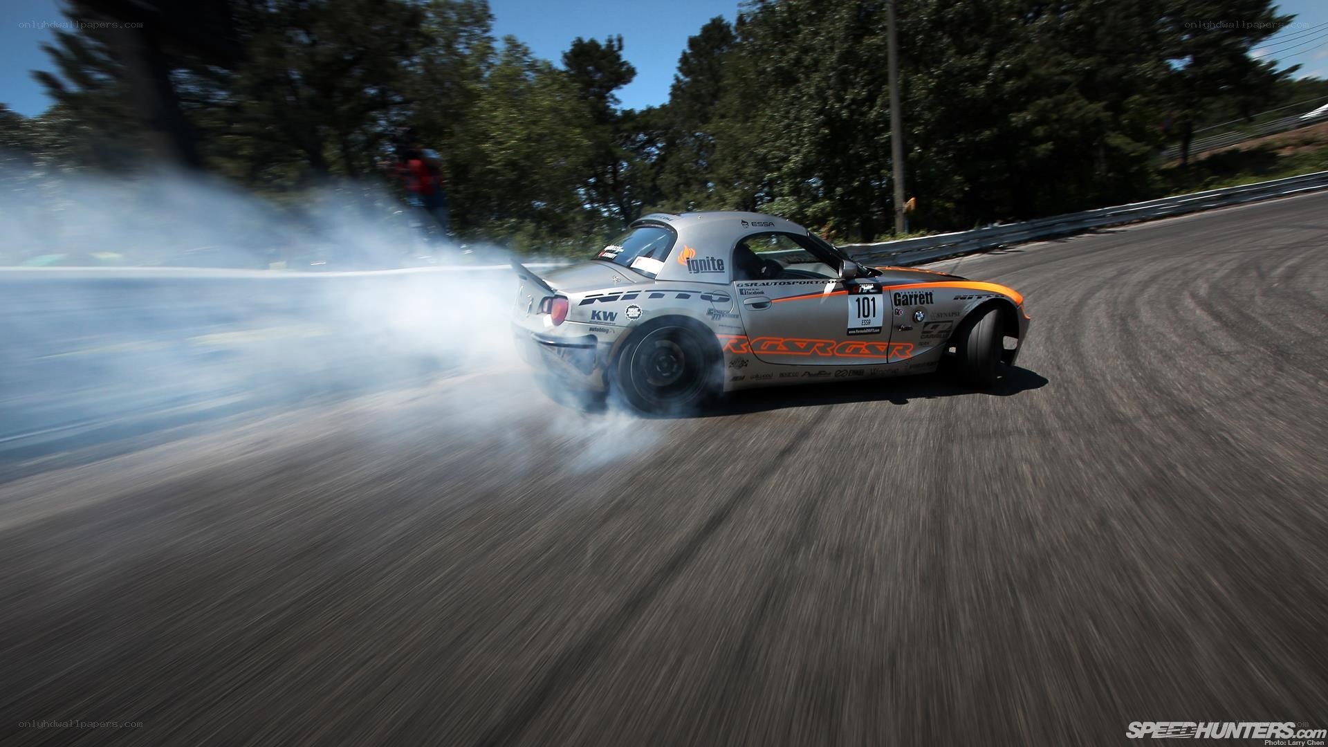 Drifting race car on track