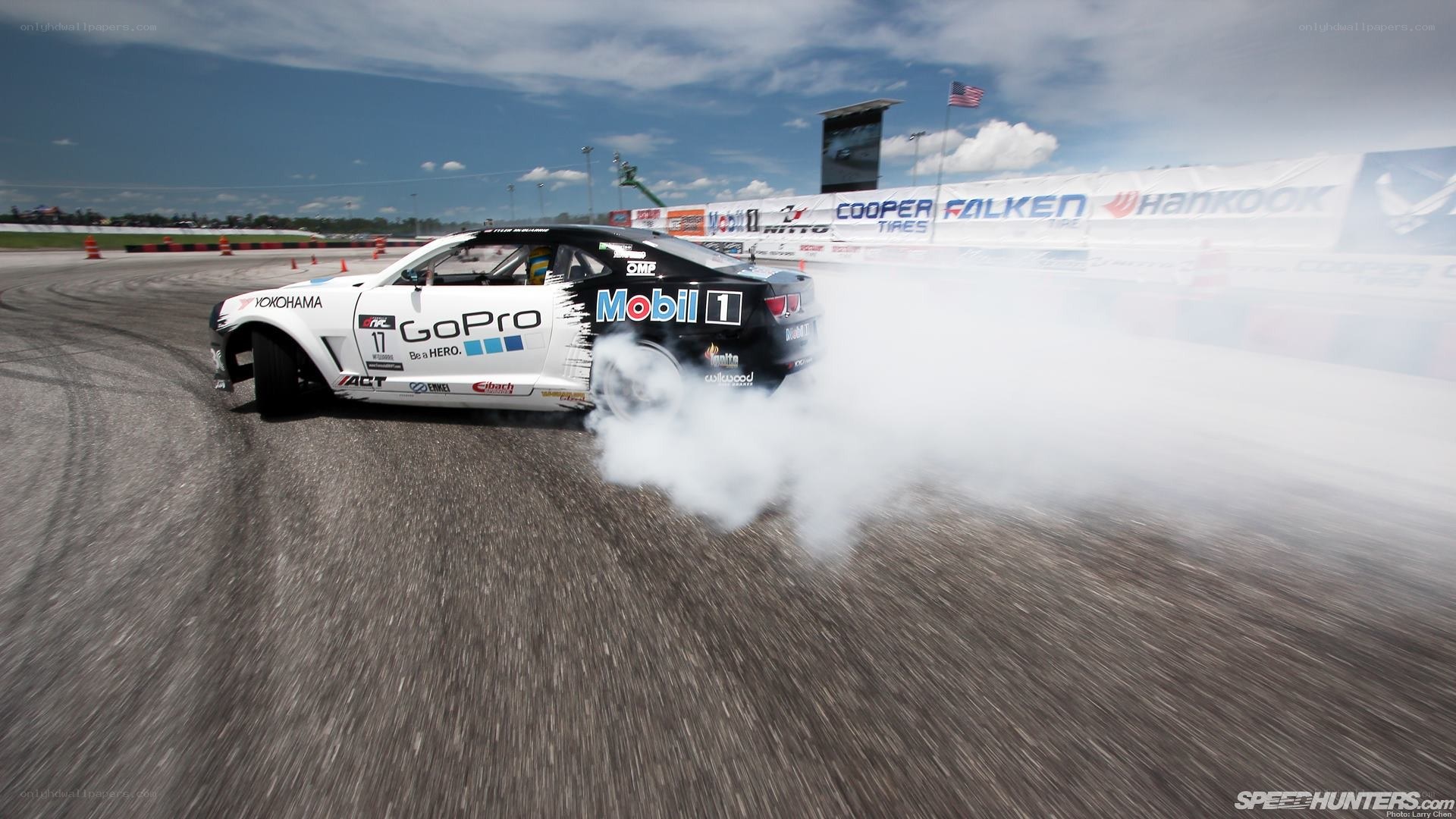 drifting race car on track
