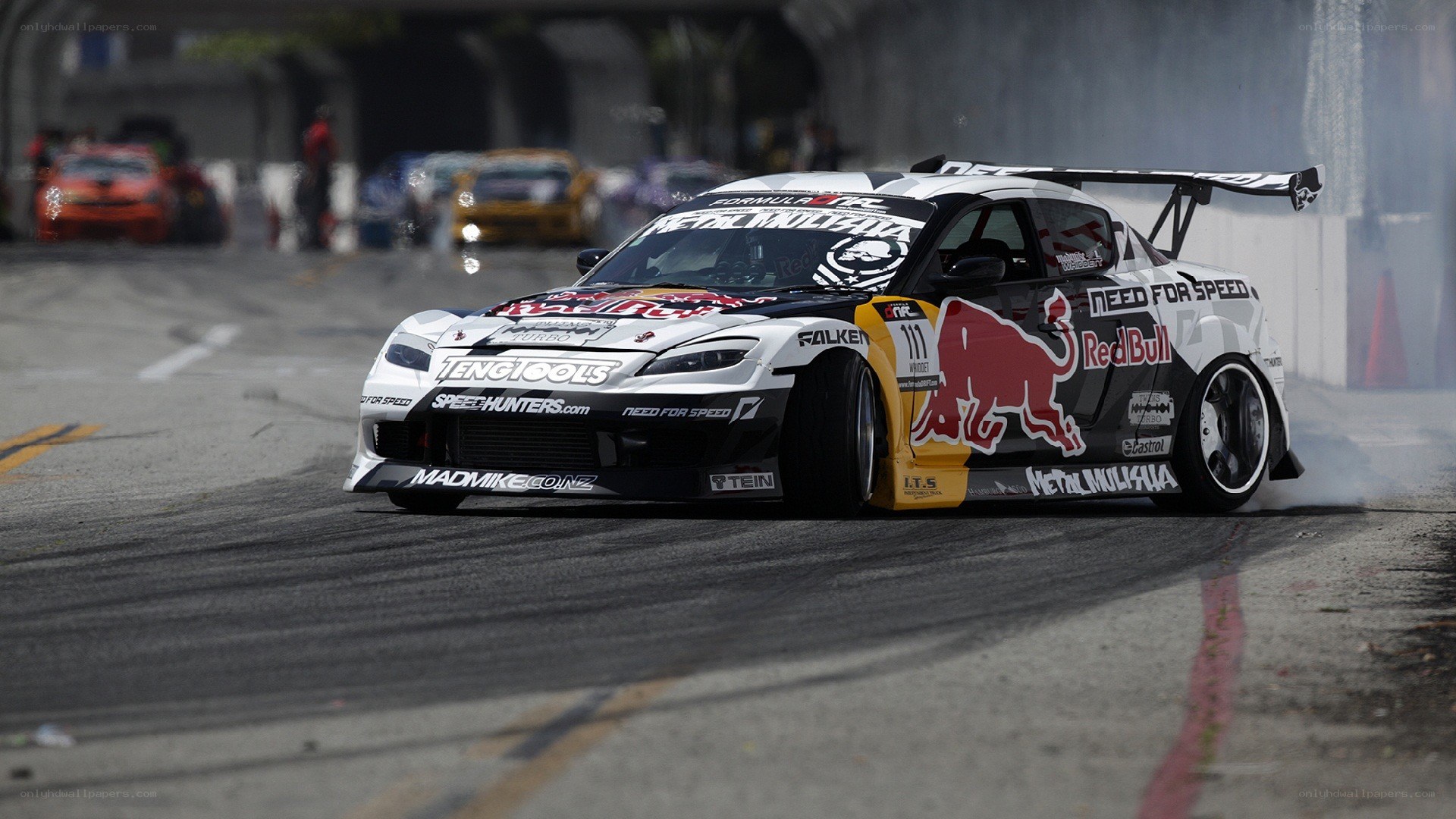 drifting race car on track