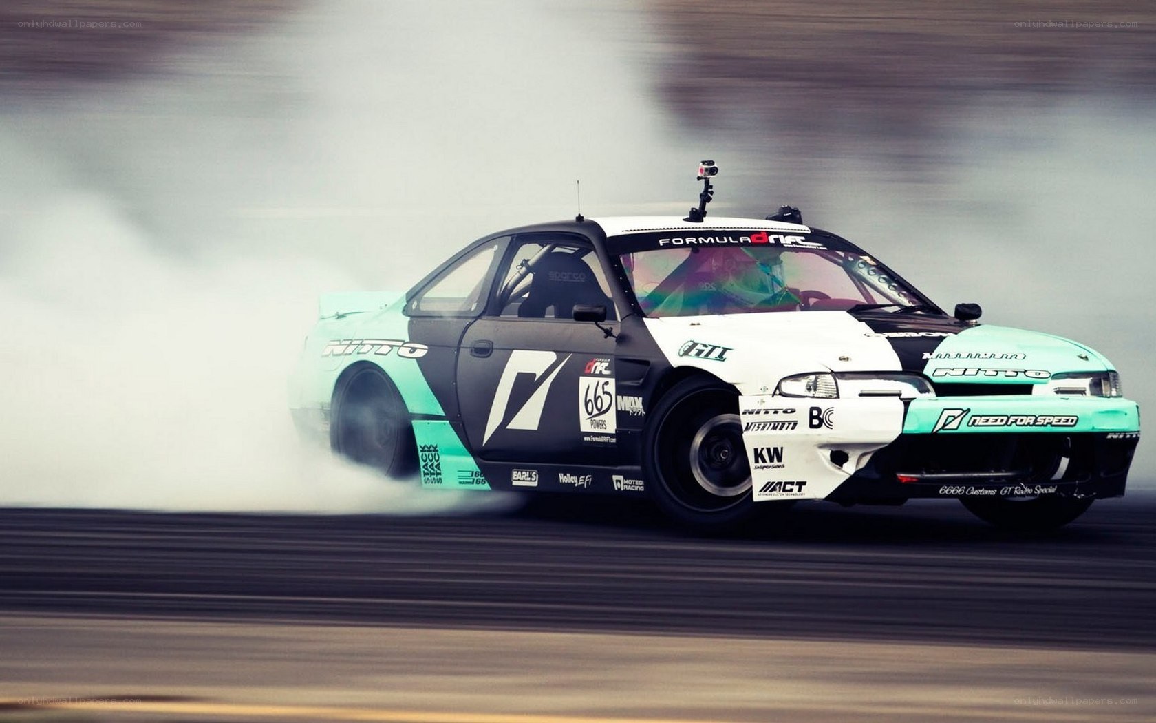 drifting race car on track