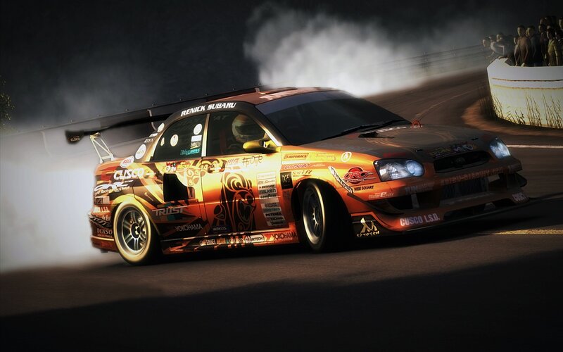 Drifting Race Car — Orange, Dramatic, Night