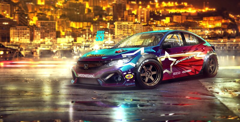 Drifting Race Car — Purple, Dramatic