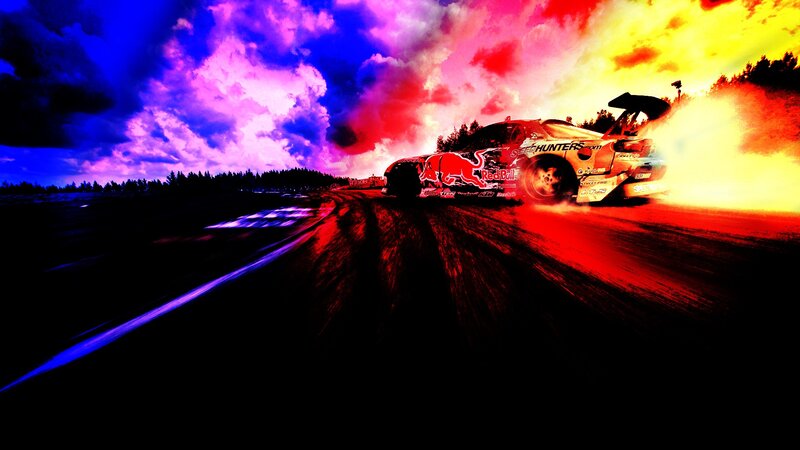 Drifting Race Car — Red, Dramatic, Night, Digital Art