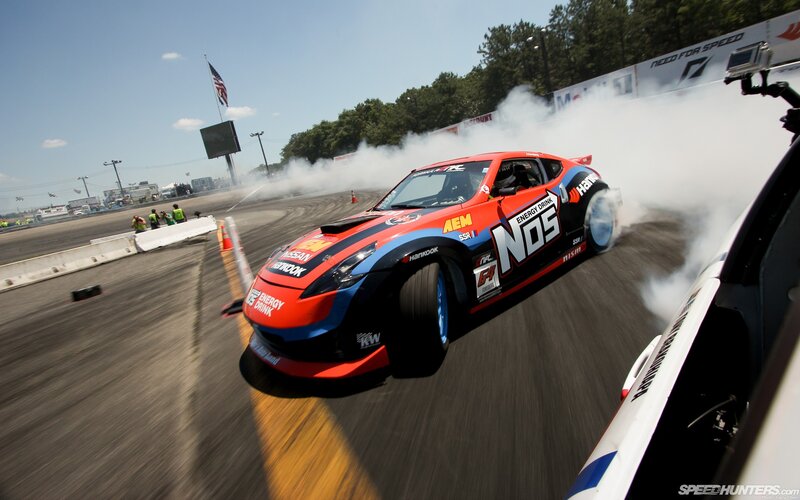 Drifting Race Car — Red, Dynamic, Afternoon, Photograph, Smoke, Racetrack