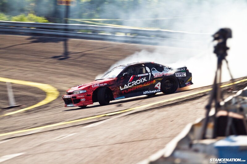 Drifting Race Car — Red, Dynamic, Afternoon, Photograph, Smoke, Track, Camera