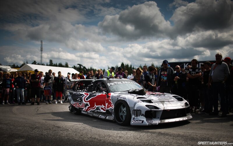 Drifting Race Car — White, Dramatic, Afternoon