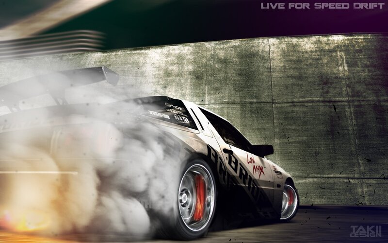 Drifting Race Car — White, Dramatic, Digital Art
