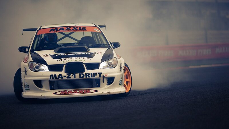Drifting Race Car — White, Dramatic, Photograph