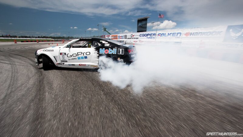 Drifting Race Car — White, Dynamic, Afternoon, Photograph, Smoke, Racetrack, Banners