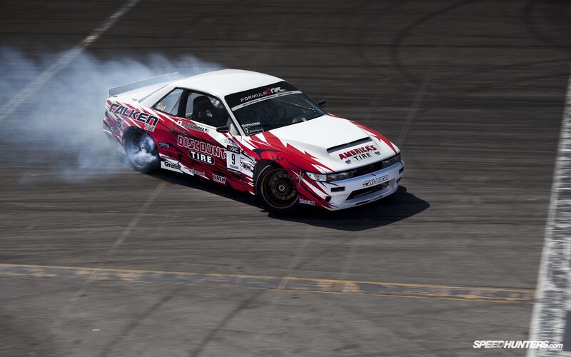 Drifting Race Car — White, Dynamic, Afternoon, Photograph, Smoke, Racetrack, Tire