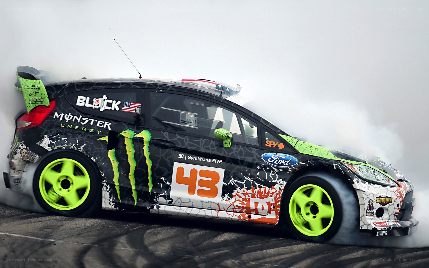 drifting race car with smoke