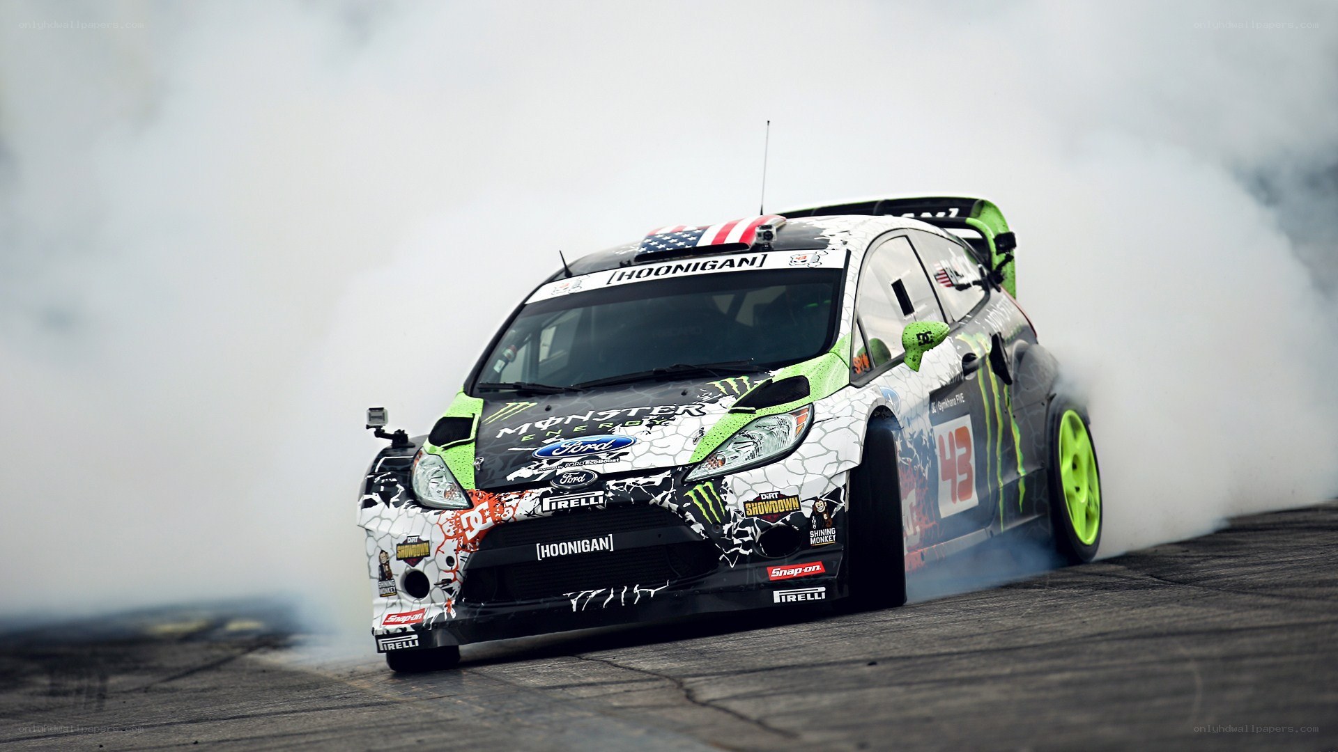 drifting race car with smoke