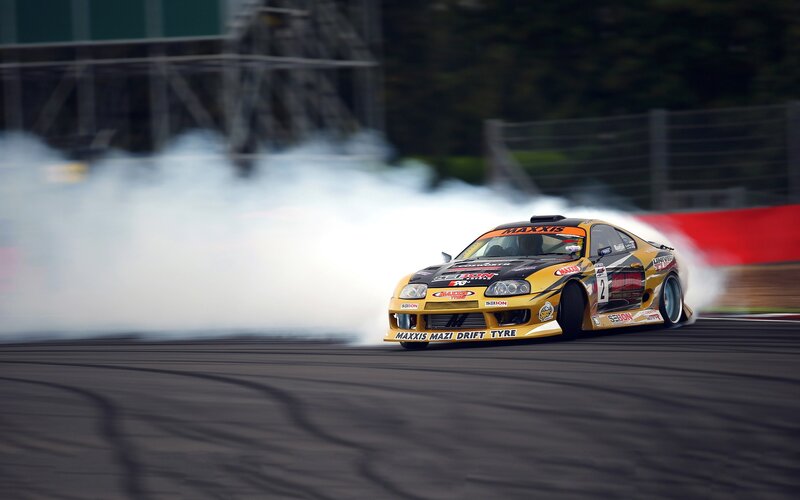 Drifting Race Car — Yellow, Dynamic, Afternoon