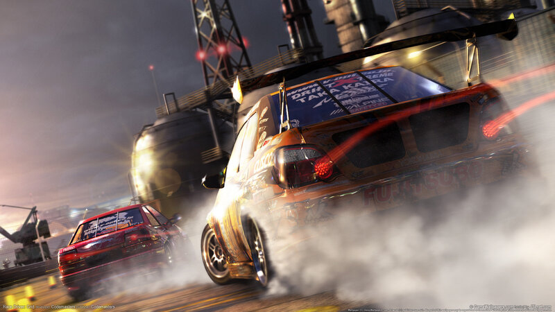 Drifting race cars at night
