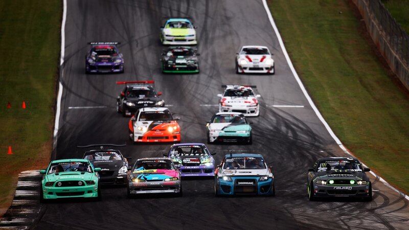 Drifting Race Cars — Black, Dynamic, Afternoon, Photograph, Race Track, Grass