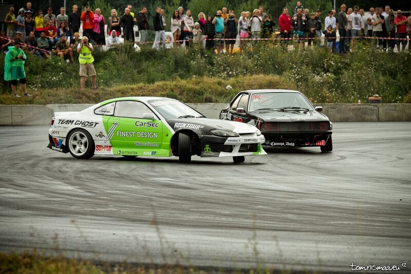 Drifting Race Cars — Green, Dynamic, Afternoon