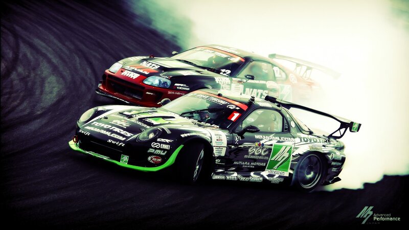 Drifting race cars on track