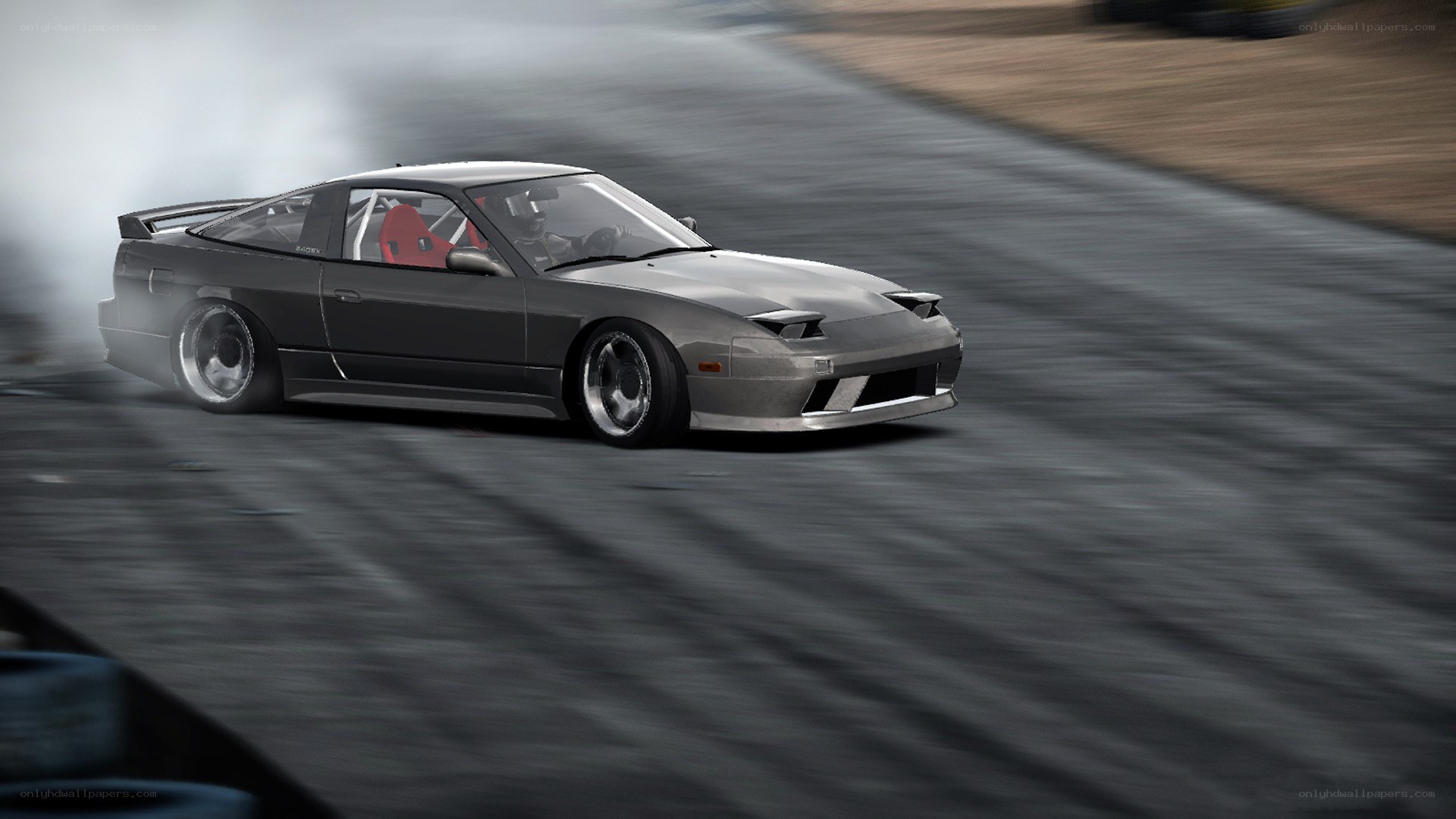 drifting silver sports car