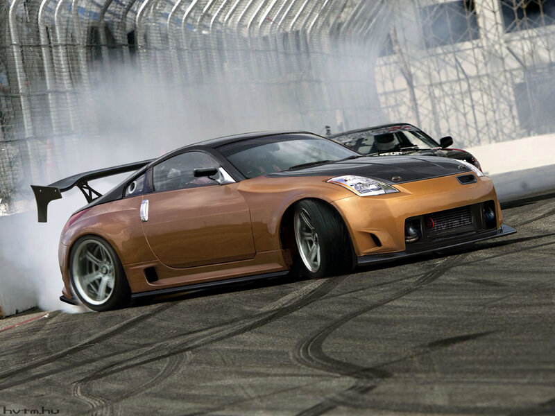 Drifting sports car on track