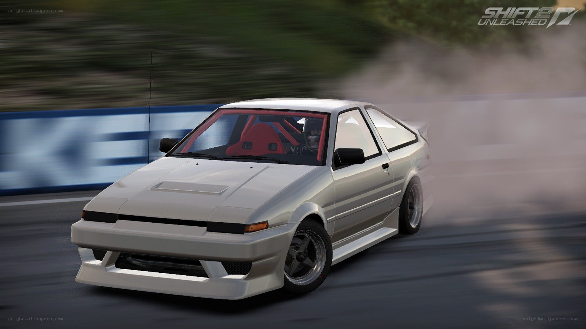 drifting white car in game