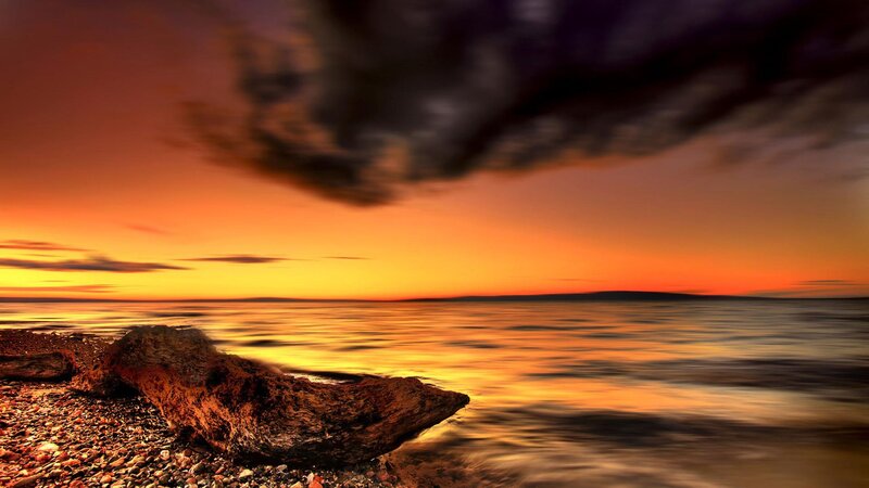 Driftwood on Pebble Beach — Orange, Dramatic