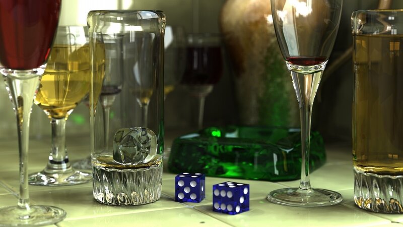 Drinking Glasses and Dice — Green