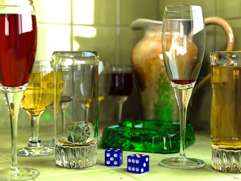 Drinks and Dice on Table — Green