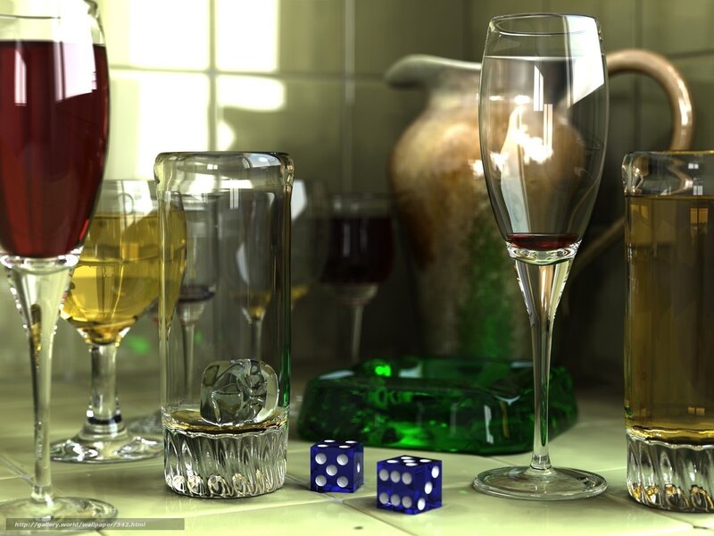 drinks and dice on table