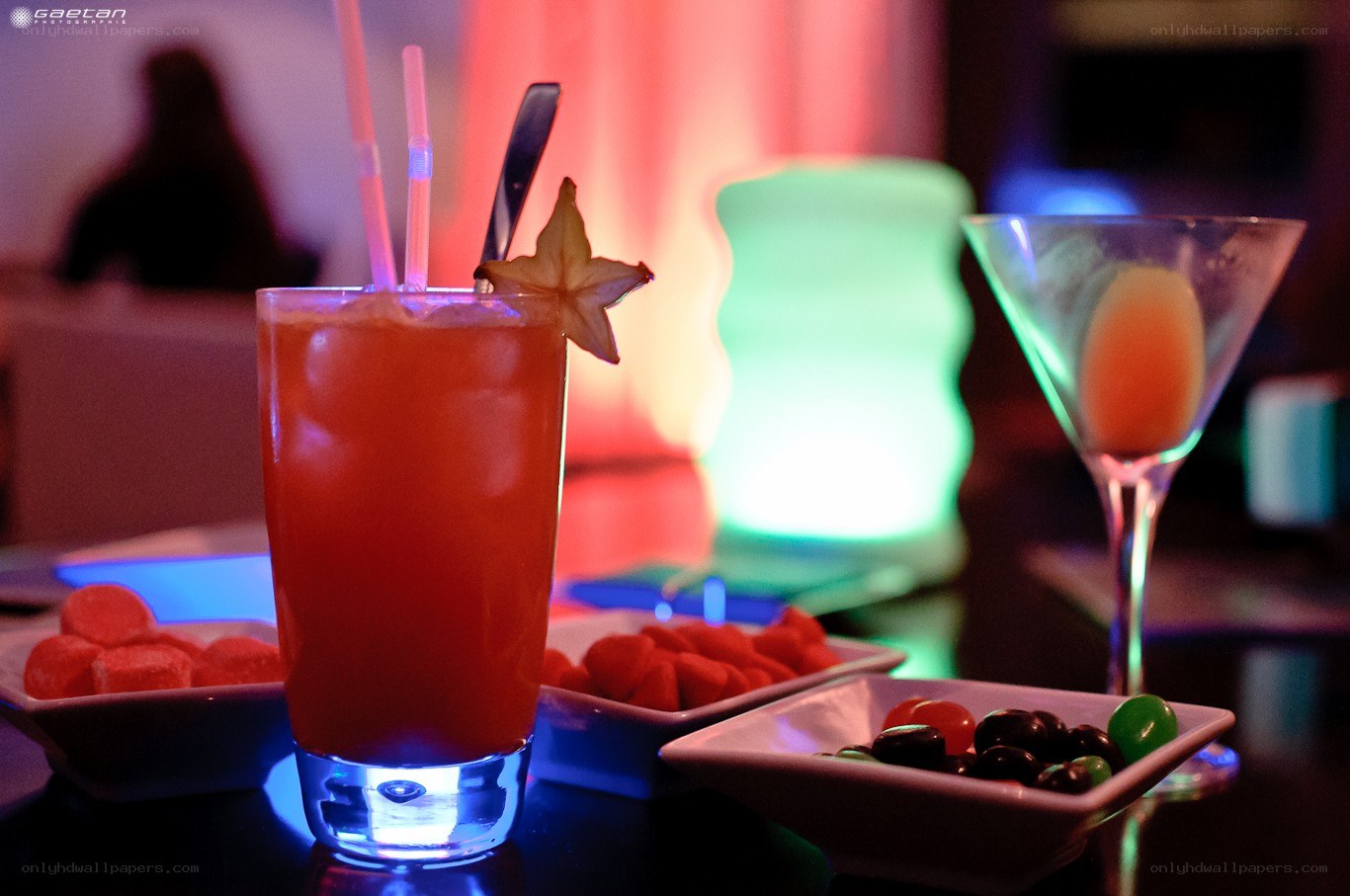 drinks and snacks at a club