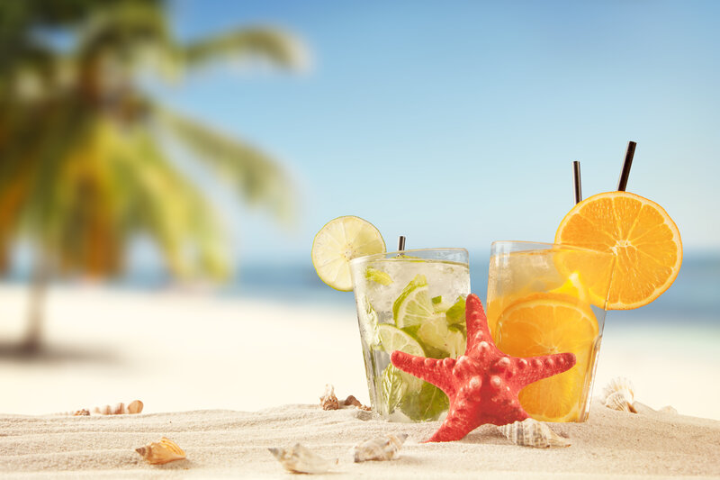 Drinks on Beach Sand — Blue