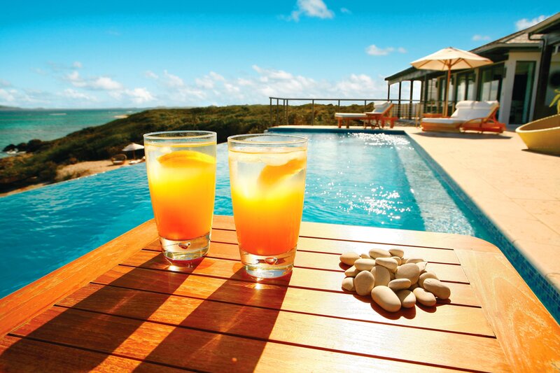 Drinks on Poolside Table — Blue