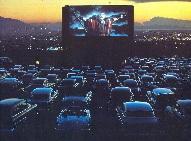 Drive-in movie theater at dusk