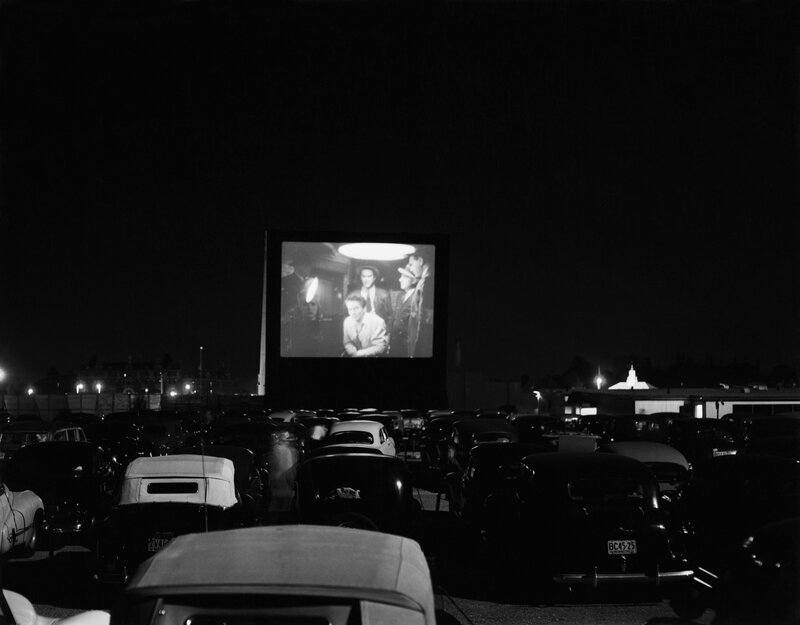 Drive-in movie theater at night