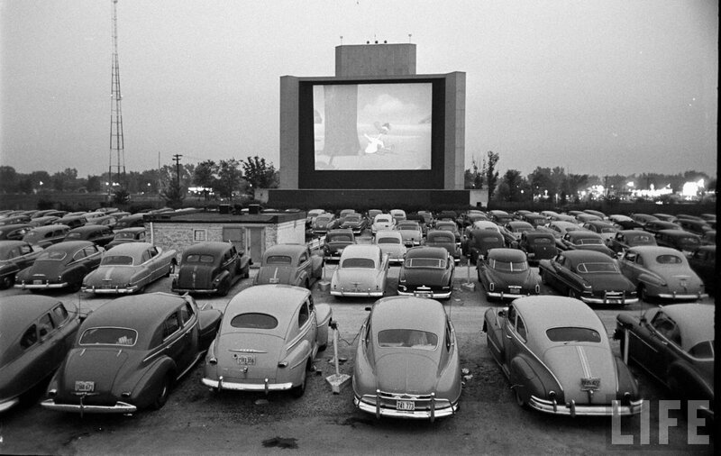 Drive-in movie theater in the 1950s